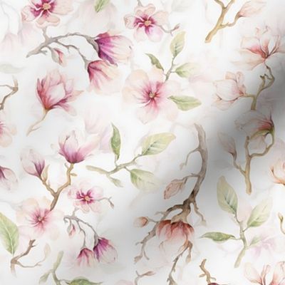 10"  Blush Hand Drawn Watercolor Magnolia Flowers Spring Pattern