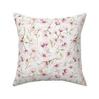 10"  Blush Hand Drawn Watercolor Magnolia Flowers Spring Pattern