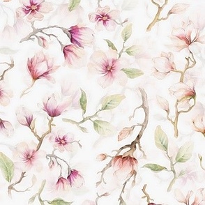 10"  Blush Hand Drawn Watercolor Magnolia Flowers Spring Pattern