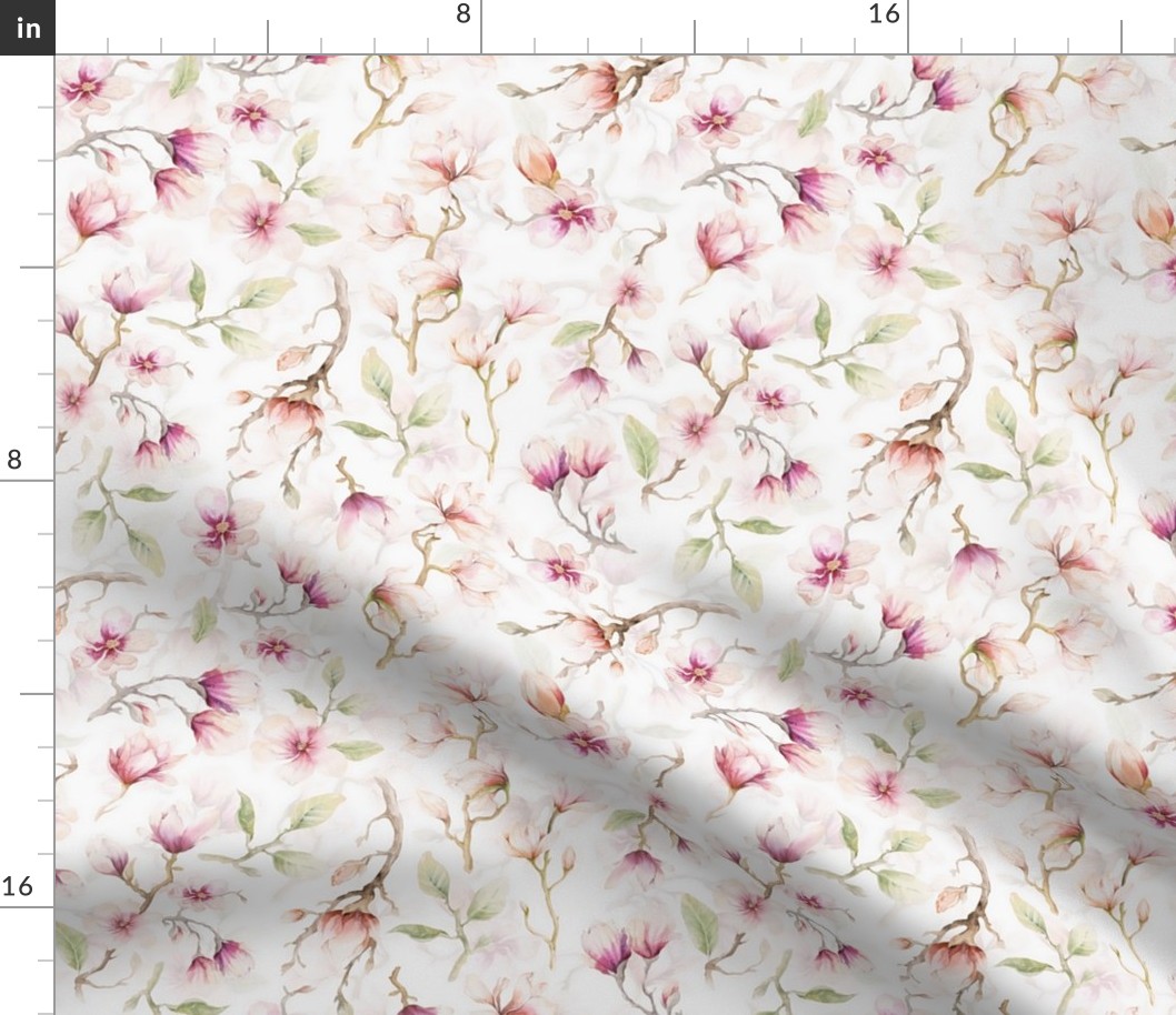 10"  Blush Hand Drawn Watercolor Magnolia Flowers Spring Pattern