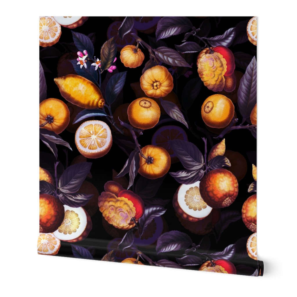 18" Delicious Vintage Citrus Fruit Pattern Sepia Purple