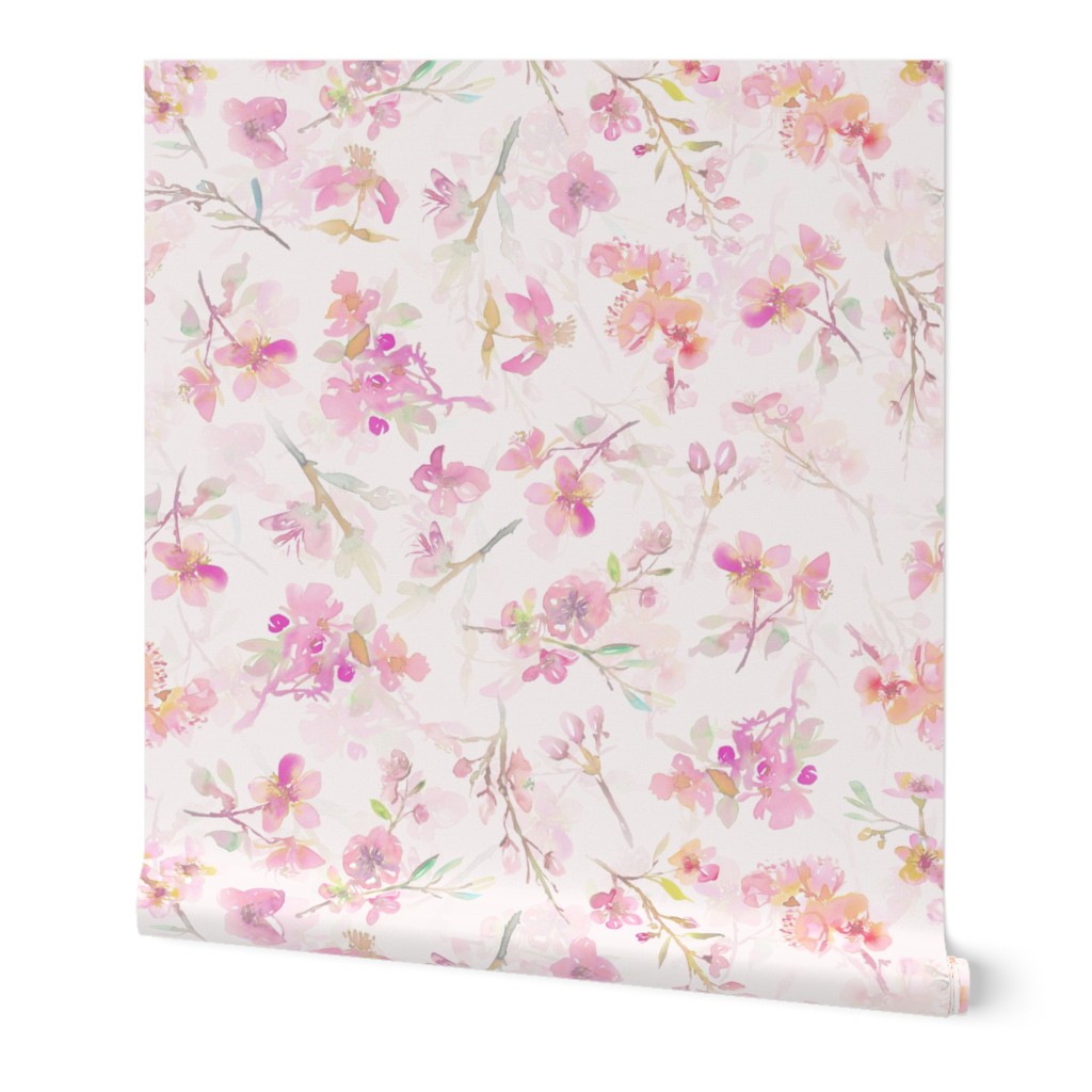 10" Blush Hand Drawn Watercolor Cherry Blossom Flowers Spring Pattern