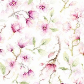 10"  Soft Hand Drawn Watercolor Magnolia Flowers Spring Pattern