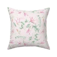 10" Pink  Hand Drawn Watercolor Magnolia Flowers Spring Pattern