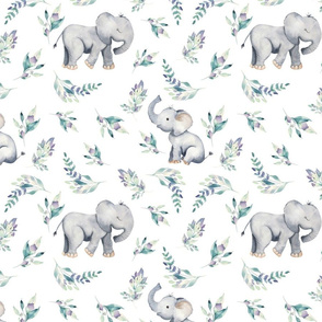 10" Cute baby elephants and flowers, elephant fabric, elephant nursery 1