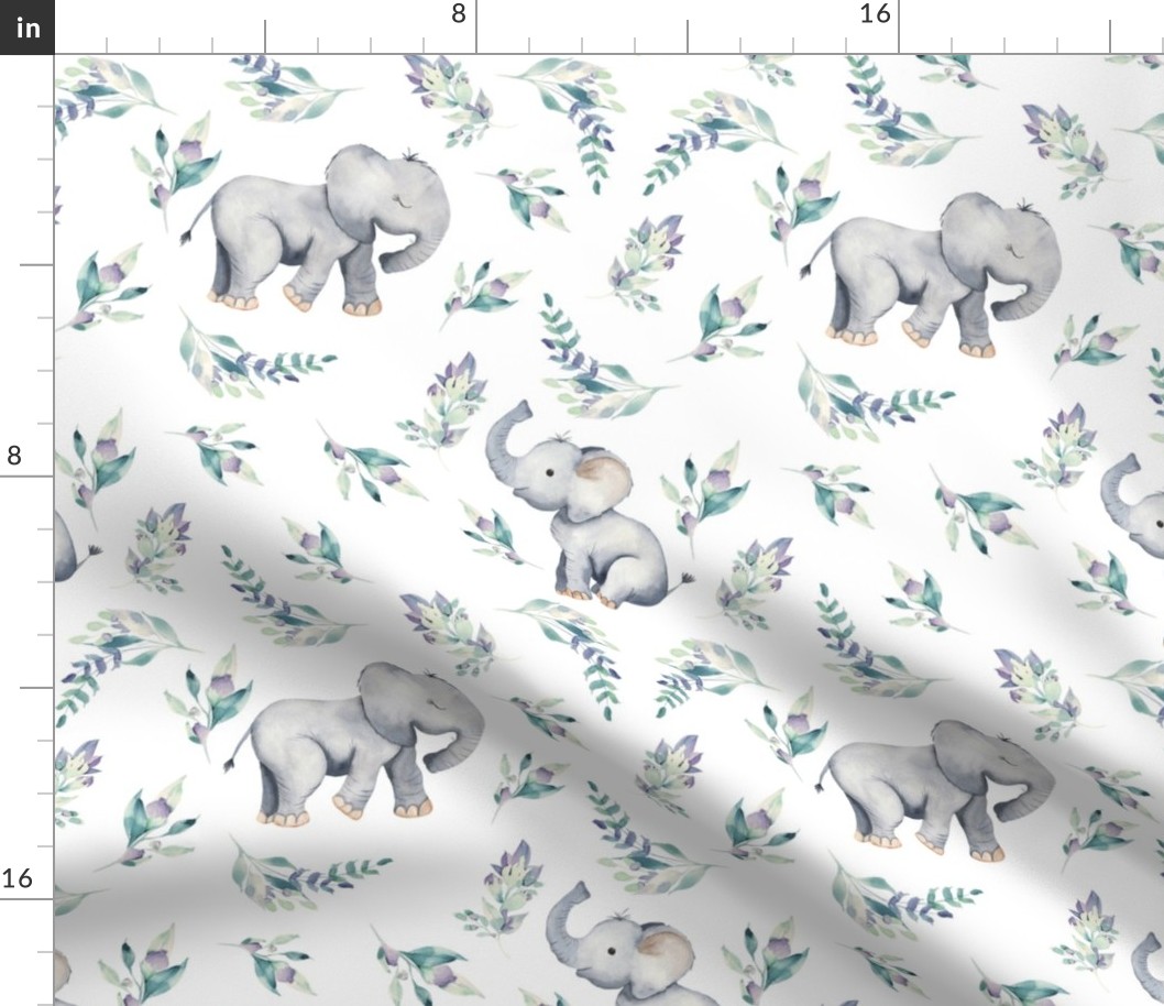 10" Cute baby elephants and flowers, elephant fabric, elephant nursery 1