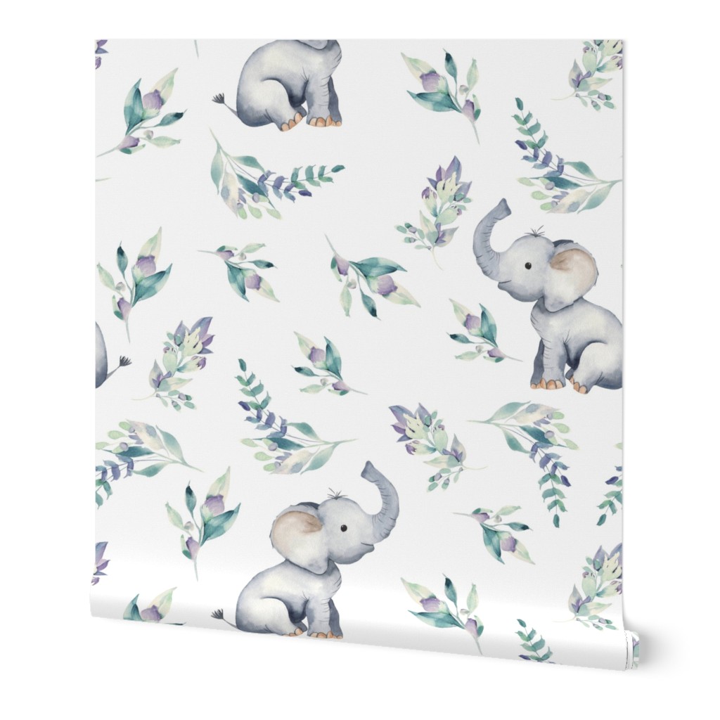 10" Cute baby elephants and flowers, elephant fabric, elephant nursery 1