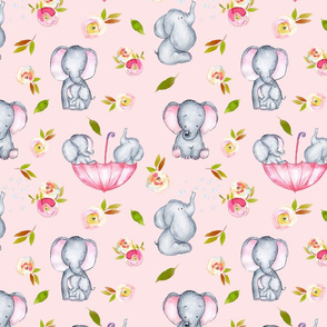 10" Cute elephants and flowers on pink 