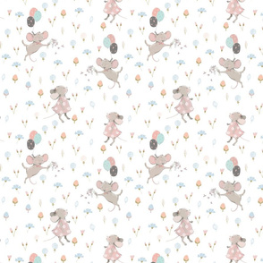 8" Cute baby mouse girl and flowers, mouse fabric, mouse nursery on flower meadow