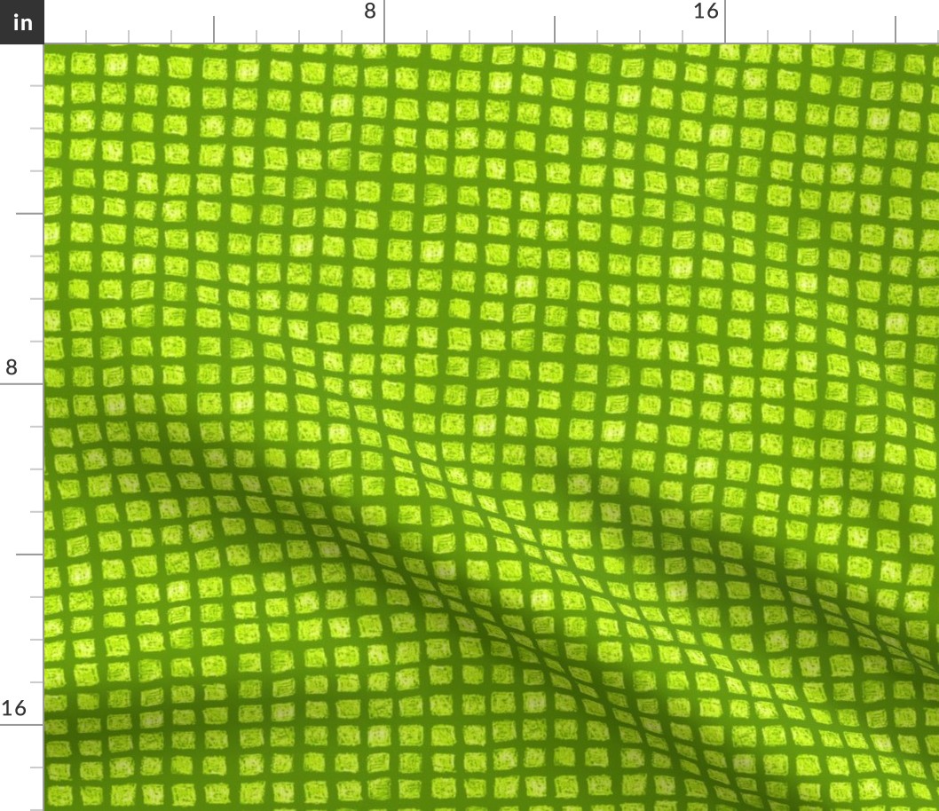 batik square grid in bright lime green