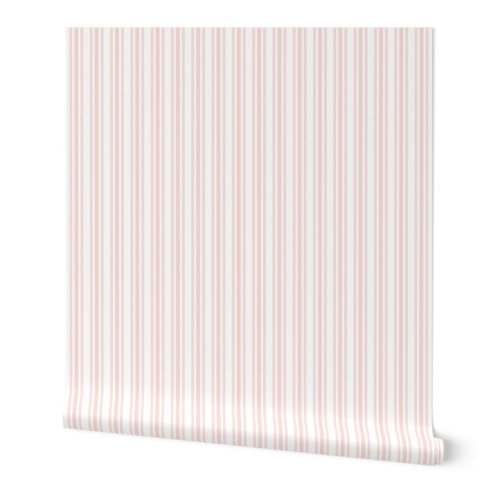 Trendy Large Pink Rosebud Pastel Pink French Mattress Ticking Double Stripes