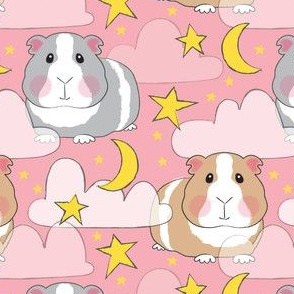 starry night guinea pigs on pink