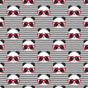 (3/4" scale) pandas with glasses - grey stripes red C19BS