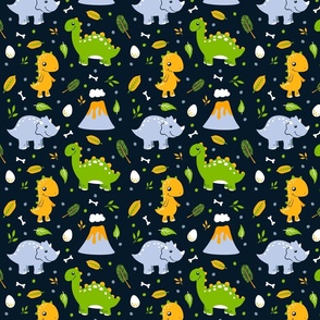 Cute Dinosaurs - navy blue background