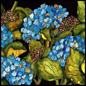 908 Basic Blue Hydrangea on Black Half Drop