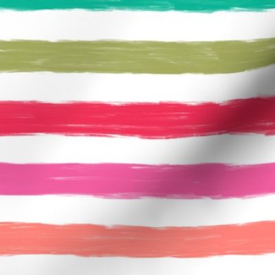 Multi Colored Watercolor Stripe in Red, Pink, Coral, Turquoise, Green and White