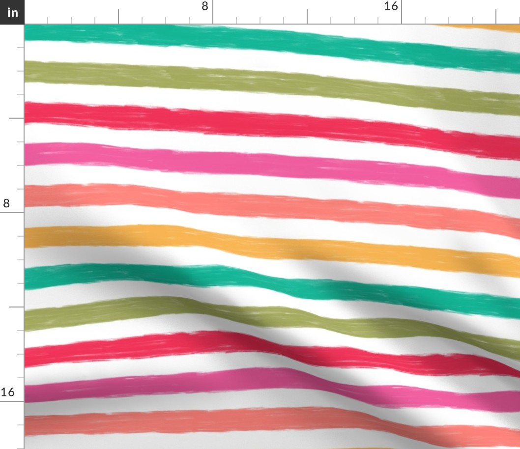 Multi Colored Watercolor Stripe in Red, Pink, Coral, Turquoise, Green and White