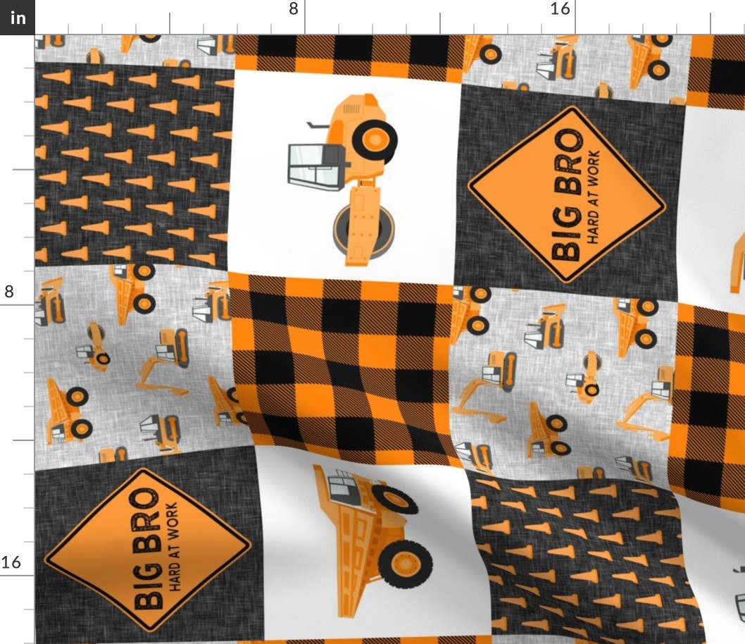 Big Bro  - Construction Wholecloth - orange and black plaid (90) - LAD19BS