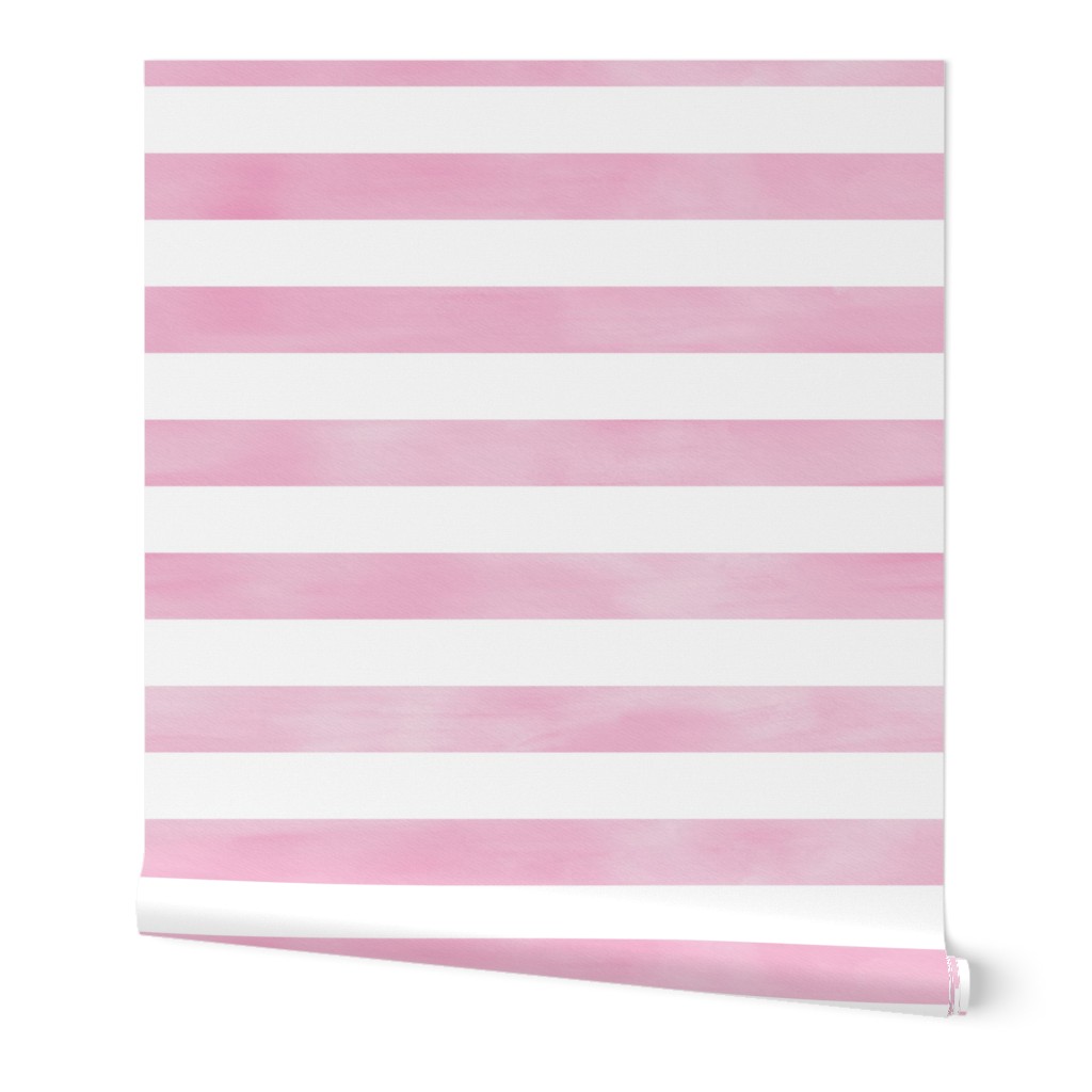 Watercolor Stripe in Rose Pink and White