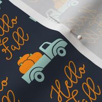 Hello Fall - vintage truck with pumpkins - blue - LAD19