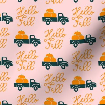 Hello Fall - vintage truck with pumpkins - pink - LAD19