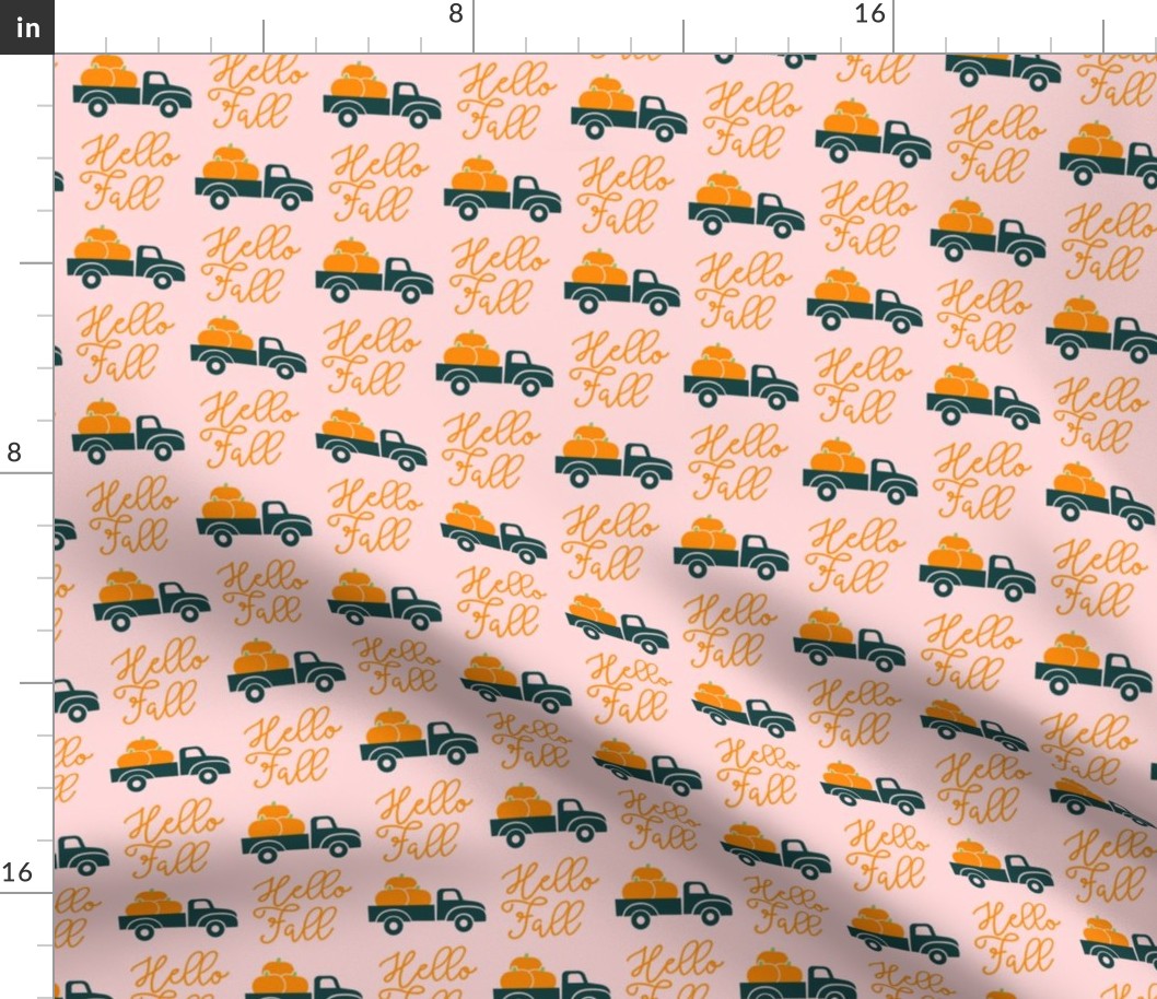 Hello Fall - vintage truck with pumpkins - pink - LAD19
