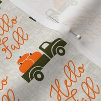 Hello Fall - vintage truck with pumpkins - green truck - LAD19