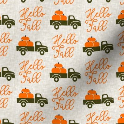 Hello Fall - vintage truck with pumpkins - green truck - LAD19