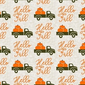 Hello Fall - vintage truck with pumpkins - green truck - LAD19