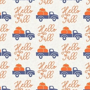 Hello Fall - vintage truck with pumpkins - blue truck - LAD19