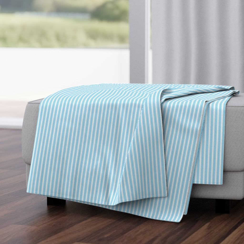 Classic Small Blue Sky Pastel Blue French Mattress Ticking Double Stripes