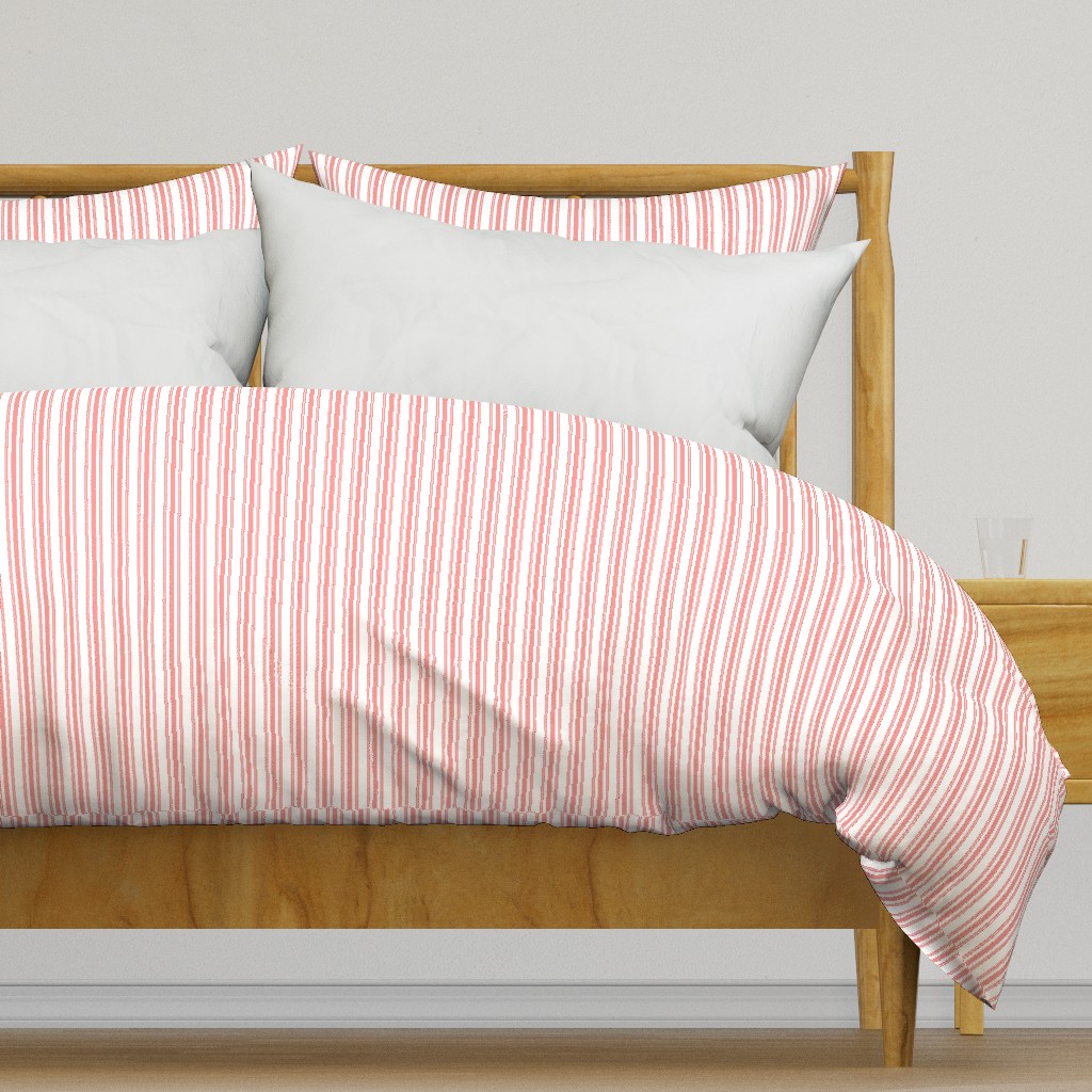 Trendy Large Coral Rose Pastel Coral French Mattress Ticking Double Stripes