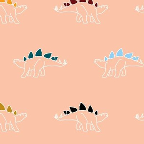 rainbow stegosaurus dinosaur print - peach