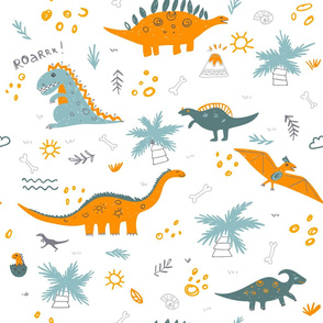 childish pattern with colorful dinosaurs