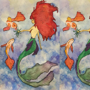 Let the Sea Set You Free Watercolour Mermaids Fabric by Sykel Enterprises -  modeS4u