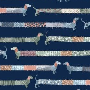 Sashiko Style Dachshund Colorful / Small Scale