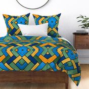 Blue, Green, Gold Herring Bone Color Blocks