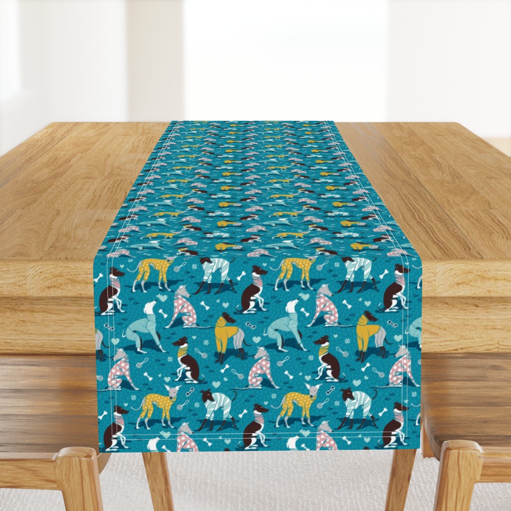 Small scale // Greyhounds dogwalk // turquoise background