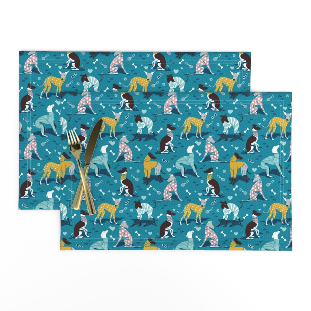 Small scale // Greyhounds dogwalk // turquoise background