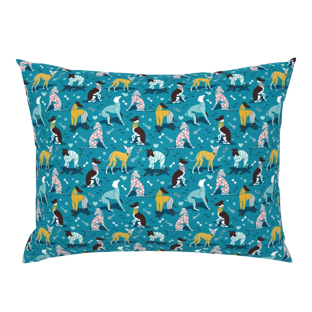 Small scale // Greyhounds dogwalk // turquoise background