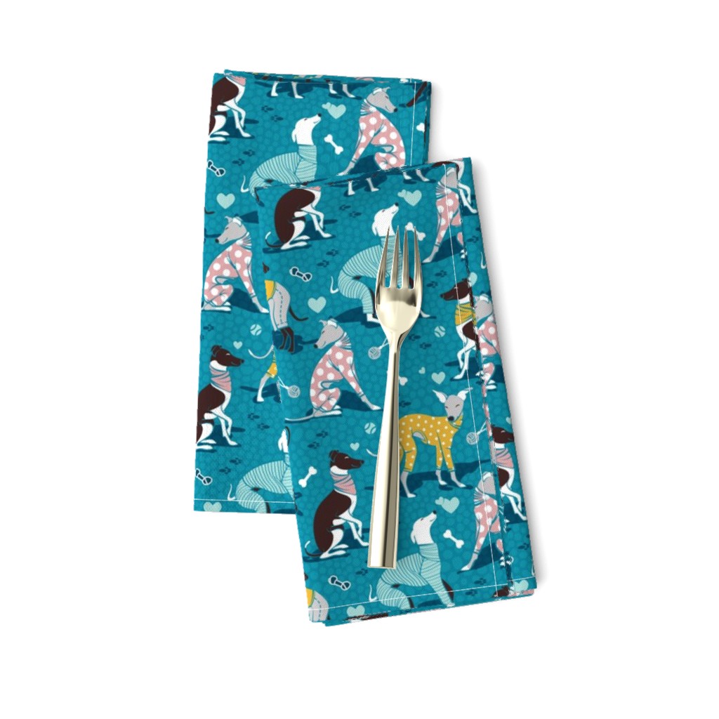 Small scale // Greyhounds dogwalk // turquoise background