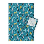 Small scale // Greyhounds dogwalk // turquoise background