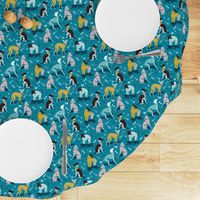 Small scale // Greyhounds dogwalk // turquoise background