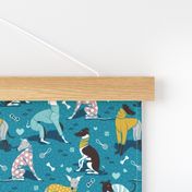 Small scale // Greyhounds dogwalk // turquoise background