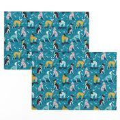 Small scale // Greyhounds dogwalk // turquoise background