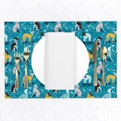 Small scale // Greyhounds dogwalk // turquoise background