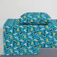 Small scale // Greyhounds dogwalk // turquoise background