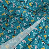 Small scale // Greyhounds dogwalk // turquoise background