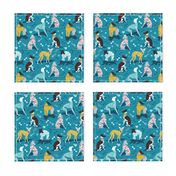 Small scale // Greyhounds dogwalk // turquoise background