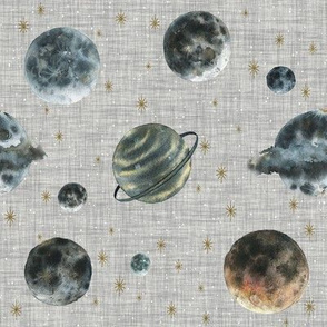 Outer Space Planets // Gray Linen